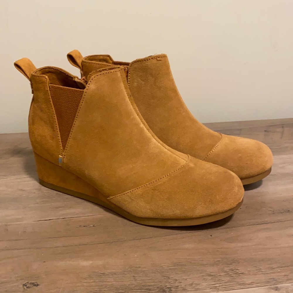Brand New Toms Suede Booties w/ Slight Wedge Heel